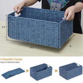 Vagusicc Small Wicker Storage Baskets, Set of 2 Storage Basket Bins, Foldable Toilet Paper Small Wicker Baskets for Organizing Toilet Shelves, Blue
