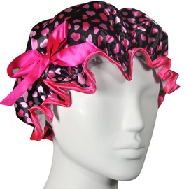 Kella Milla Stylish Satin Shower Cap - Hearts & Pink Bow