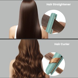 Fentgo Flat Iron Hair Straightener and Curler 2 in 1 with 20s Fast Heating, 1 Inch Titanium Straightening Curling Iron with LCD Display, 16 Adjustable Temp, Dual Voltage and Autom Shut-Off (Green)