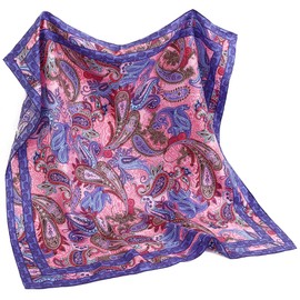 STARWHISPER 100% Pure Mulberry Silk Scarf-27''x27'' 14MM Pure Silk Twill Scarf for Women Square Scarf with Gift Packaging (Pink blue Paisley)