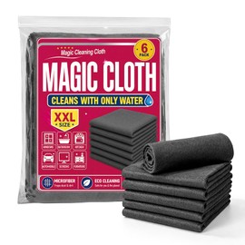 Magic Cleaning Cloth 6 Pack, 12 x 8 Inch Microfiber Cleaning Cloths for Windows & Glass, Streak Free Lint Free Reusable Cleaning Rags for Stainless Steel, Mirrors, Kitchen, Car Screens