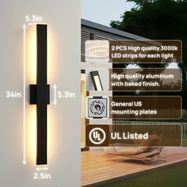 JOKAONOTL Black Long LED Porch Lights 34 in Modern Exterior Wall Sconce Waterproof Aluminum & Glass Outdoor Wall Lights 3000K Warm Light Outside Lights for House Garage Front Door Patio,1 Pack