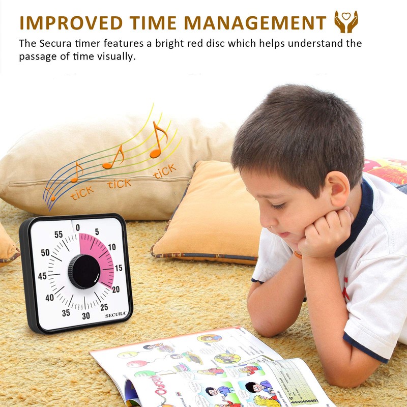 Secura 60-Minute Visual Countdown Timer, 7.5-Inch Oversize Classroom Visual Timer