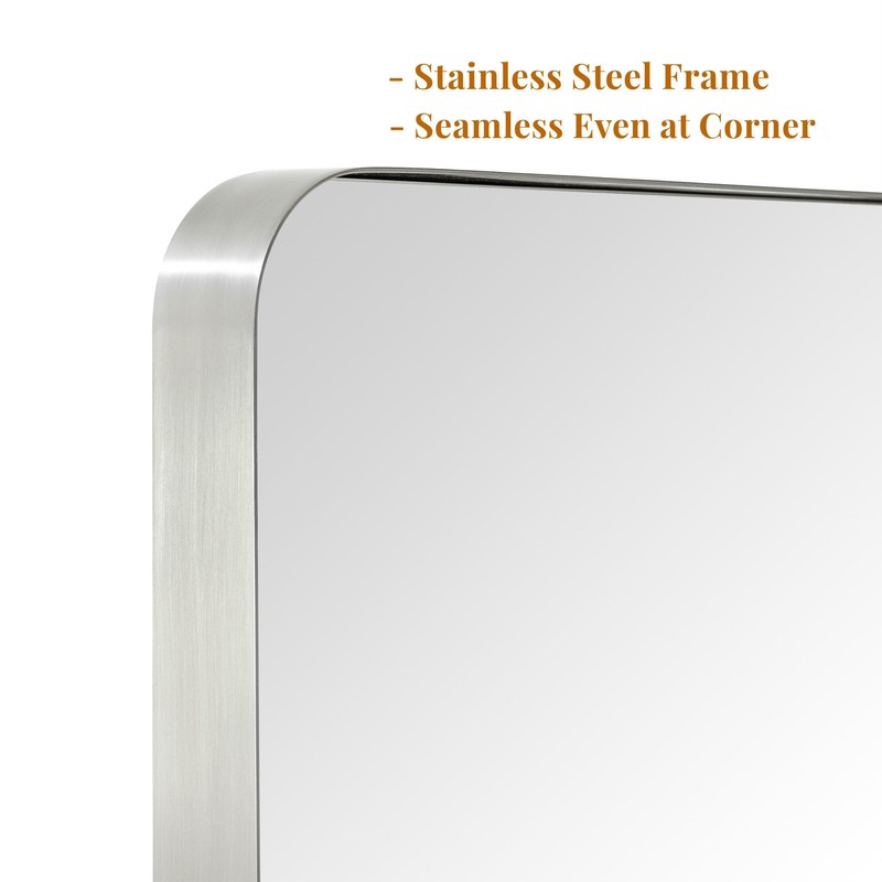 TEHOME 30x40'' Brushed Nickel Rounded Rectangle Bathroom Mirror Brushd Silver