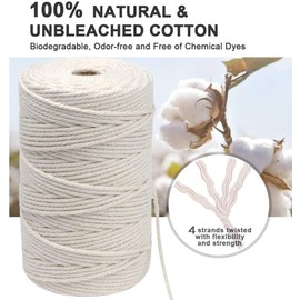 3mm 656ft Macrame Cotton Cord,Not Dyed,Natural Color Handmade, Soft Cotton Cord Rope for Macrame,Wall Hanging, Plant Hanger, DIY Craft Making,Knitting, Home Decoration (3mm x 200m(About 218 yd))