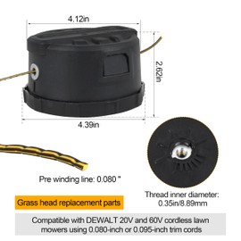 2 Pcak Trimmer Head Compatible Replacement for Dewalt DCST920 DCST922 DCST970 DCST990 DCST925 with Pre-Wound 0.080-Inch Line