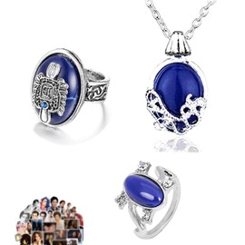 Zaky 33 Piece Vampire Jewellery Daylight Walking Signet Damon's Rings Daywalking Katherine Sapphire Crystal Pendant Necklaces Sticker Set Cosplay for Fans