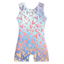 EQSJIU 2 Packs Leotard for Girls Gymnastics Cute Cat Rainbow Heart Sparkle Biketards with Shorts Kids Sleeveless Unitard One-Piece Dancewear 4t 5t 4-5t