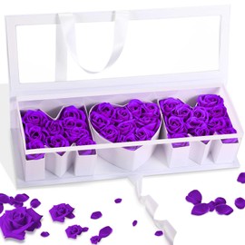 Thiccywoov Gift for Mom Christmas Mom Letters Box with 30 Scented Flowers Fillable Mom Flower Box Birthday Mom Gift Box for Christmas, Mother's Day, Valentine's Day Gift(White Box, Purple Flower)