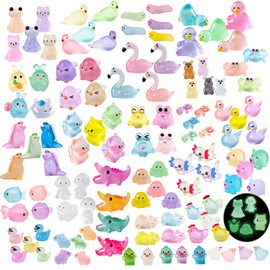 U-Zimikee 130 Pcs Glow-in-The-Dark Mini Resin Animals 25 Styles Tiny Little Animal Figures Small Animal to Hide Luminous Miniature Animals Figurines Bulk for Fairy Garden Dollhouse Craft Accessories