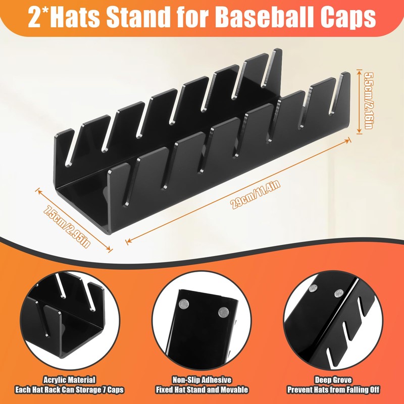 Hat Stand for Baseball Caps, 2 Pack No Install Acrylic