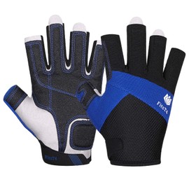 FitsT4 Sailing Gloves 3/4 Finger Padded Palm - Mesh Back for Comfort - Perfect for Sailing, Paddling, Canoeing, Kayaking, SUP for Men Women & Kids Blue M