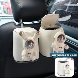 Zigihos Car Can Garbage Bin Cute Cartoon Style Hanging Car Flip Lid Trash Can Detachable Leak-Proof ABS Material Spaceman Duck Smile Cloud (Aerial Rabbit)
