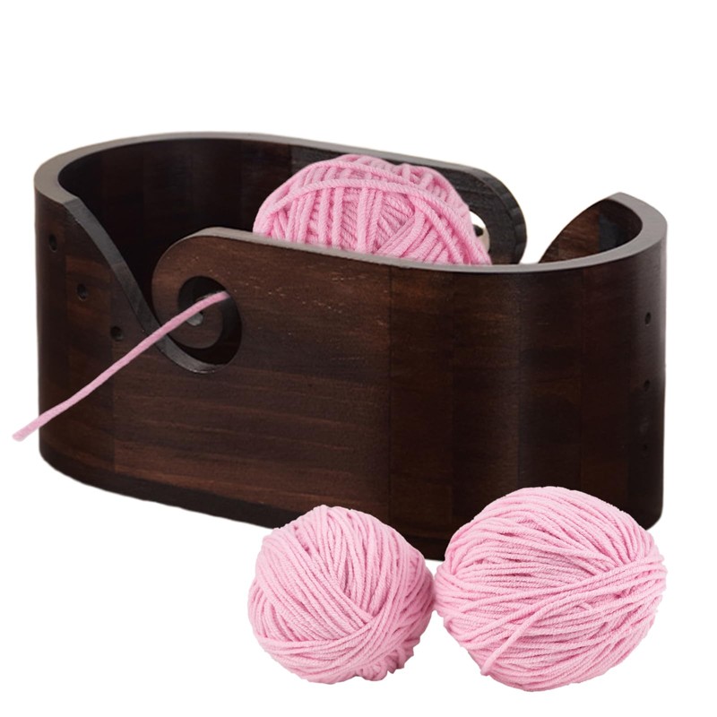 Joyeee Large Yarn Bowls for Crocheting, Oversized Walnut Wooden Oval