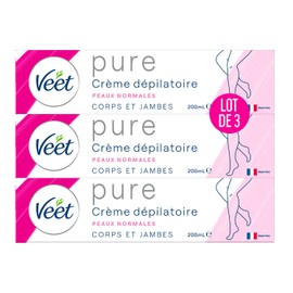 VEET Pure Hair Removal Cream for Body & Legs, Normal Skin, No Amonia Odor, 3 x 200ml
