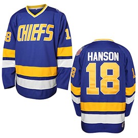 Hanson Brothers Hockey Jersey 16 Charlestown Chiefs 17 Jeff Slap Shot 18 Movie Hockey Jersey Blue White S-3XL (18 Blue, Medium)