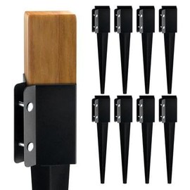 Happybuy 8-Pack Fence Post Anchor Ground Spike, 24 x 4 x 4 Inches Outer Diameter (3.5 x 3.5 Inches Inner Diameter), Metal Black Powder-Coated Post Stake for Mailbox, Deck, Garden Railing