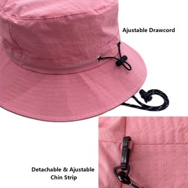 woogwin Waterproof Bucket Rain Hat with Chin Strap Quick Dry Packable Boonie Sun Hat Safari Hat UV Protection(Pink1)