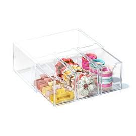 JDOTL Hair Accessories Organizer for Girls, Clear Acrylic Hair Tie Bow Claw Clip Scrunchie Holder with 3 Drawers, Cute Stackable Storage Container Caddy Box for Bathroom Vanity Countertop