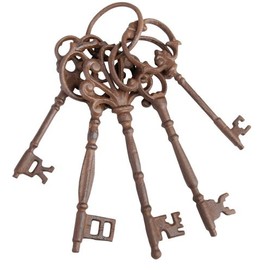 Esschert Design Large Key Ring with Five Keys Made of Reddish Cast Iron Approx 6.5cm x 8cm x 24.5cm
