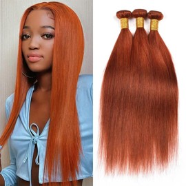Dark Orange Straight Human Hair Bundles Color 350 Ginger Orange Bundles Straight Human Hair 12 14 16 Inch Orange Color Bundles Straight Unprocessed Hair Extensions
