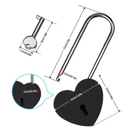 Gradleen Single Heart Lock with Key 3.5 Inches,50mm Love Padlock Matte Finish Black Metal Love Lock for Lovelock Bridge,Card Box,Jewelry Box,Diary Book,Handbag