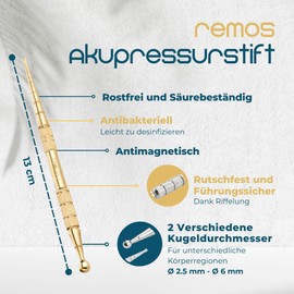Remos Acupressure Pen & Meridian Pen Gold 13 cm Ball Diameter 2.5/6 mm