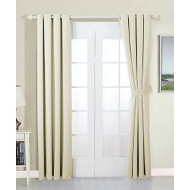 Home Soft Things Serenta 4 Piece Grommet Darkening Thermal Insulated Blackout Window Panel Curtain Set, 2 Curtains and 2 Tiebacks, 54" x 96", Beige