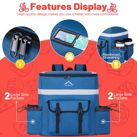GoHimal Food Delivery Backpack, insulated delivery bags for Delivery Bike, Large Pizza Delivery Bag for HOT/COLD with 4 Pockets Reflective Strip for Uber Eat,Camping & Beach (Blue)