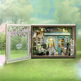 CUTEROOM DIY Doll Room Miniature Furniture House Kit with LED Light and Accessories-Light Refreshment Restaurant (MINI112)