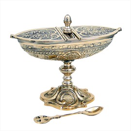 NKlaus incense burner with hinged lid and spoon solid brass 2943