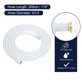 uxcell Shower Hose 118 Inches PVC Hose Replacement Flex Hoses Extension Handheld Shower Anti-Kink Designed with Brass Insert for Bathing, White