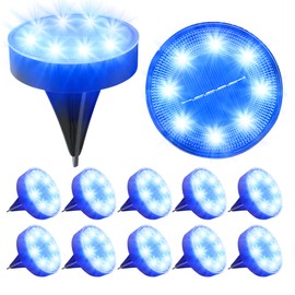 12 Packs Bright Solar Ground Lights Outdoor, 8 LED Disk Lights IP68 Waterproof 2025 Flat Landscape Lighting for Patio Pathway Yard, Paths, Decks, Lawns(Blue Light)