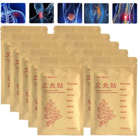 (100pcs) Moxibustion Patches 艾灸贴 Pure Nature Moxa Sticker Foot Pads Chinese Traditional Paste for Neck, Shoulder, Back, Waist, Hand, Feet, Joint, 7 * 10cm, Pack of 10