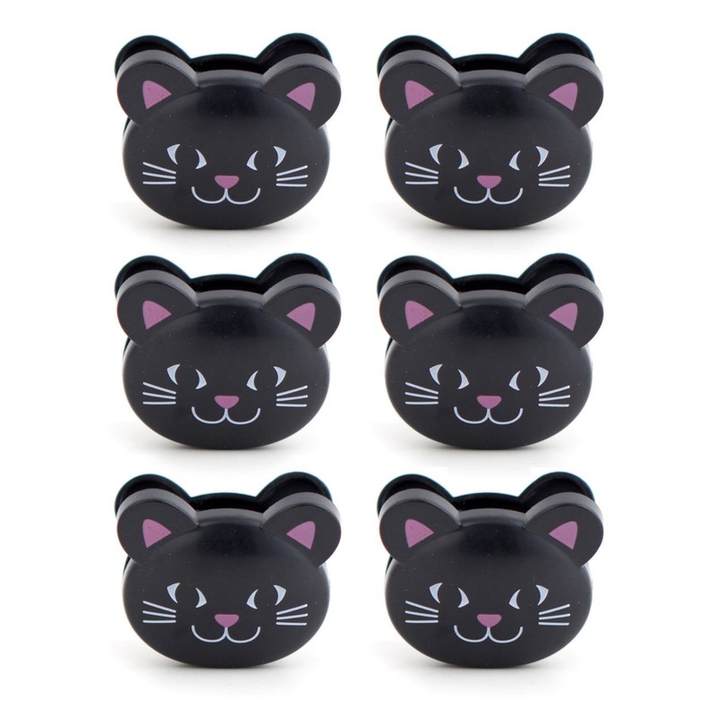 Kikkerland Cat Bag Clips, Set of 6,Black