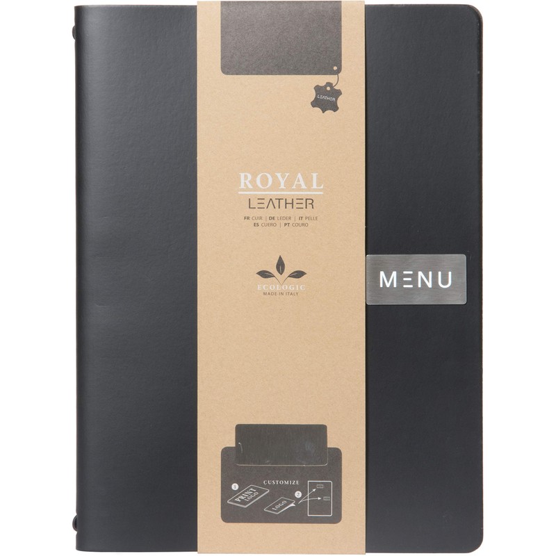 Securit Range Holder, Royal A4-Bonded Leather menu-Black, Elastic, Metal, 33