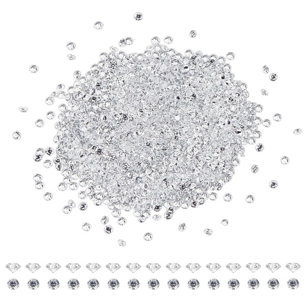 HOBBIESAY 1000Pcs Clear Cubic Zirconia Round CZ Stones Faceted Pointed