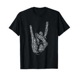 Heavy Music Fan Gifts. Devil Horns Hand Word Cloud. T-Shirt