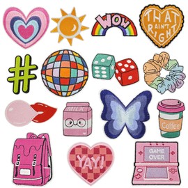 Attuslla Pack of 15 iron-on patches, children, mixed patches, appliqué patch sticker for decoration, DIY T-shirt, hat, coat, dress sticker