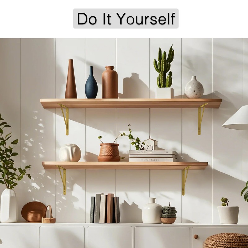 4 Pcs Gold Shelf Brackets Triangle Shelving Brackets Right Angle