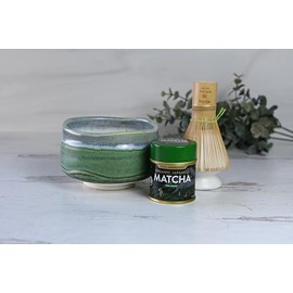 Deep See Ceramic Matcha Set - Japanese Matcha Bowl, Ceremonial Matcha 30g, Bamboo Matcha Whisk and Whisk Holder - Handcrafted Matcha Cup, 100 Prongs Chasen by Aprika Life