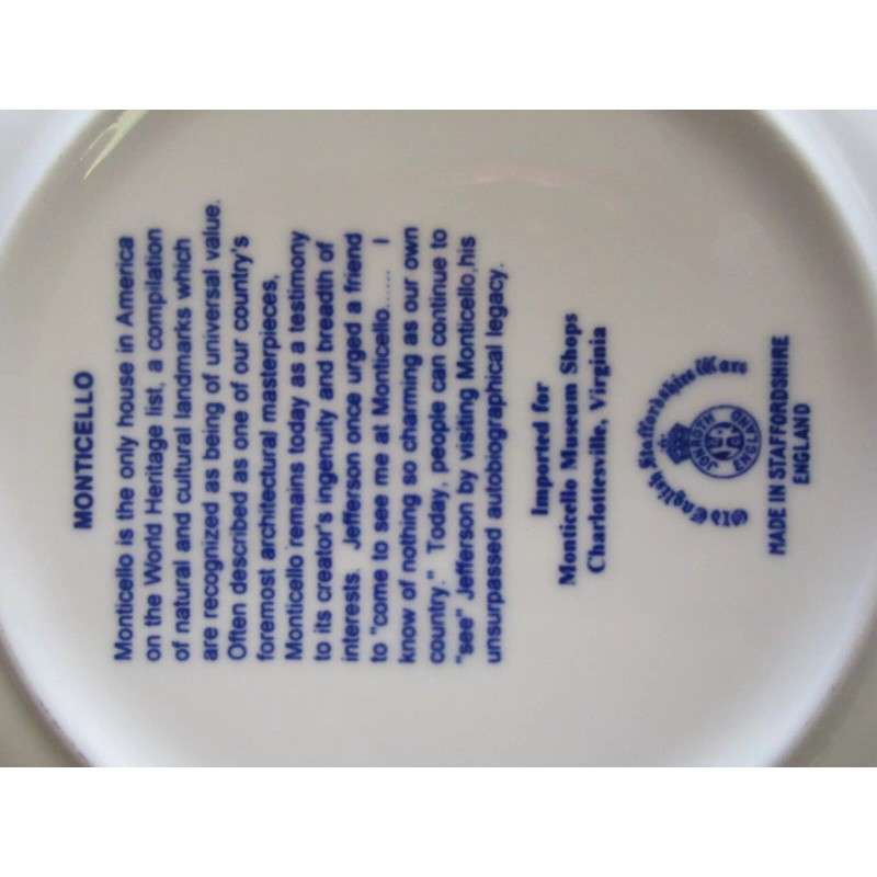 7" Blue & White MONTICELLO Souvenir Plate OLD ENGLISH STAFFORDSHIRE