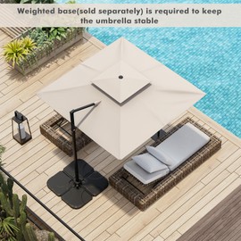 Tangkula 9.5 FT Cantilever Patio Umbrella, Outdoor Square Offset Umbrella with 360° Rotation, Double Top Heavy Duty Patio Hanging Umbrella with Cross Base for Garden Deck Pool Backyard (Beige)