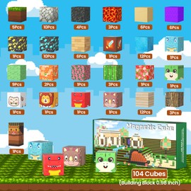 Magnetic Blocks - 104PCS Dinosaur Themed Magnetic Tiles, Build Mine Magworld Building Blocks, STEM Sensory Toys for Boys & Girls Age 3-8 9 10, Toddler Creative Learning Toys, Christmas Birthday Gifts