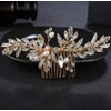 Deniferymakeup Wedding Gold Rhinestone Pearls Flower and Leaf Hair Comb