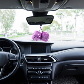 ShawFly Car Hanging Furry Dice, Pair of Hanging Couple Car Pendant with Dots For Car Interior Ornament Decoration, Indoor wall, refrigerator surface，Multiple colors to choose (purple)