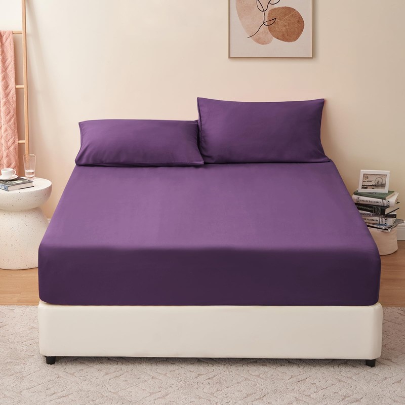RUIKASI Microfibre Fitted Sheet, Fitted Bed Sheet, Bed Linen, 30