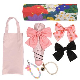 Baestappy Pink Bow Umbrella,Mini Compact Windproof Folding Umbrella for Rain Wind, Portable UV Shade Sun Umbrella for Women teen