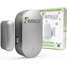FRIDGGI - Fridge Door Alarm with 60 Second Delay, 2, 3, and 4 Minute Reminders, Loud Chime or Siren, Refrigerator Door Ajar Alarm, 4 Minute Reminders – Small Size. (Grey)