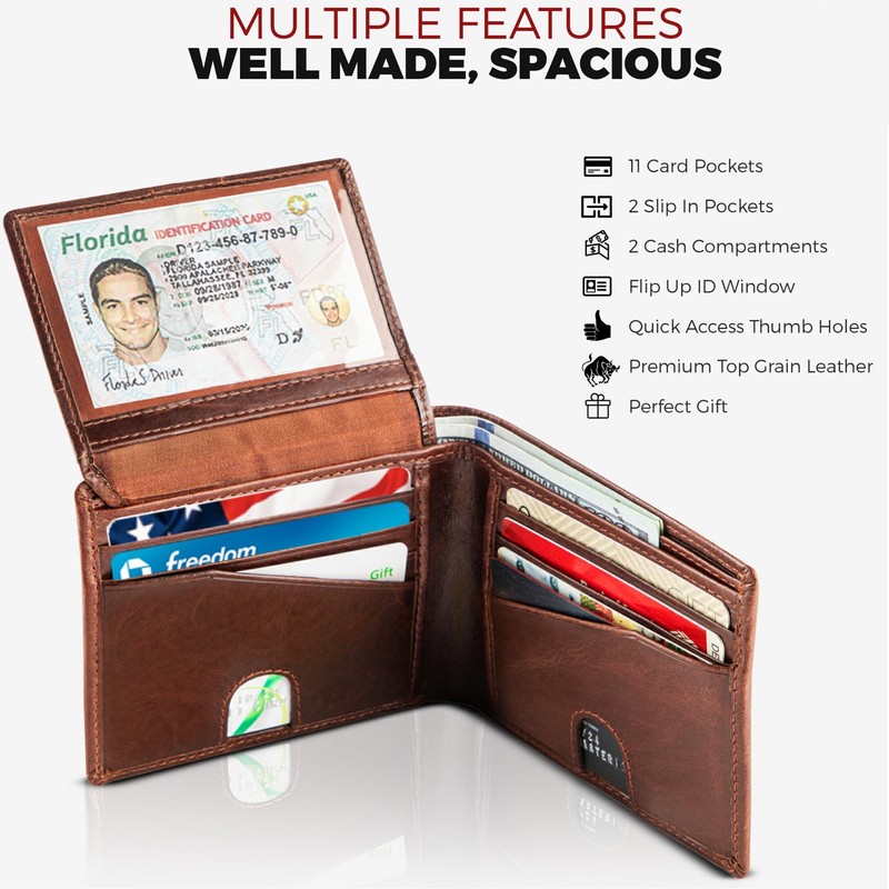 BULL GUARD Mens RFID Blocking Bifold Wallet Soft Genuine Leather